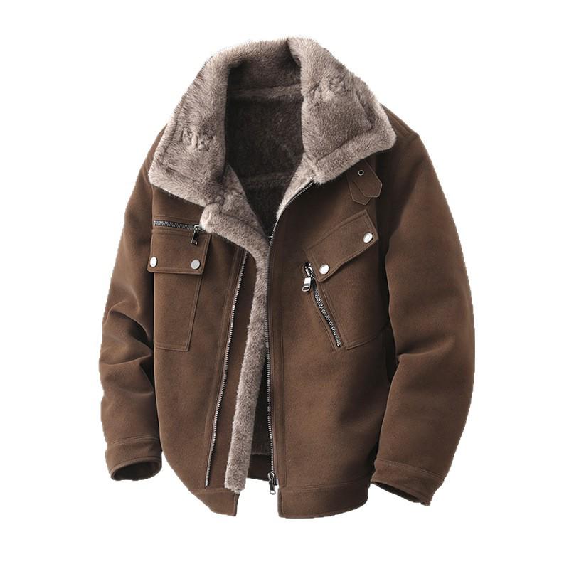 Herren Plus Size Leder- und Pelz-Reversjacke - Herbst/Winter Kollektion