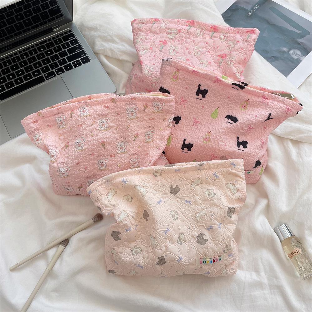 Embossed Cartoon Cosmetic Bag, Gentle Style, Large Capacity Travel Toiletry Organizer