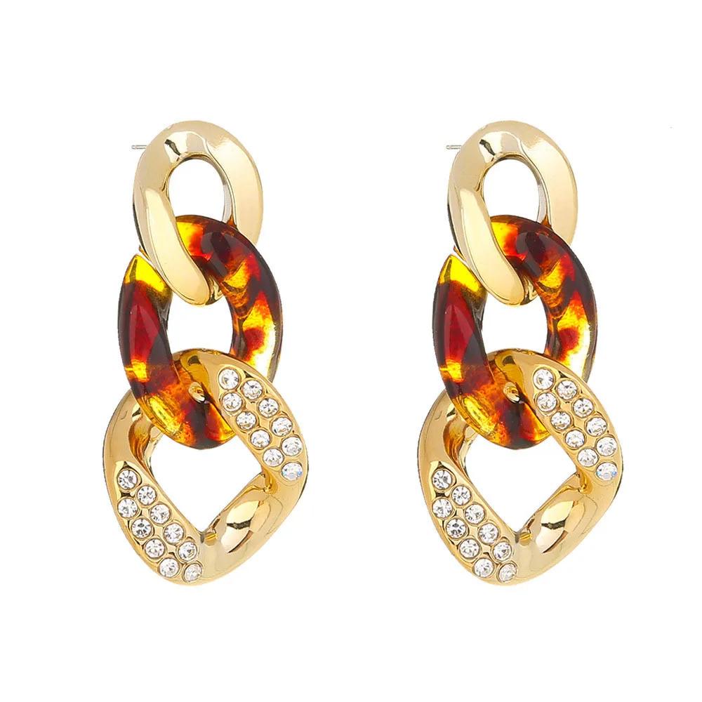 

Three Layers Chains Link Leopard Print Long Assembled Personalized Charm Acrylic Crystal Pendant Earring for Women Girl Gift