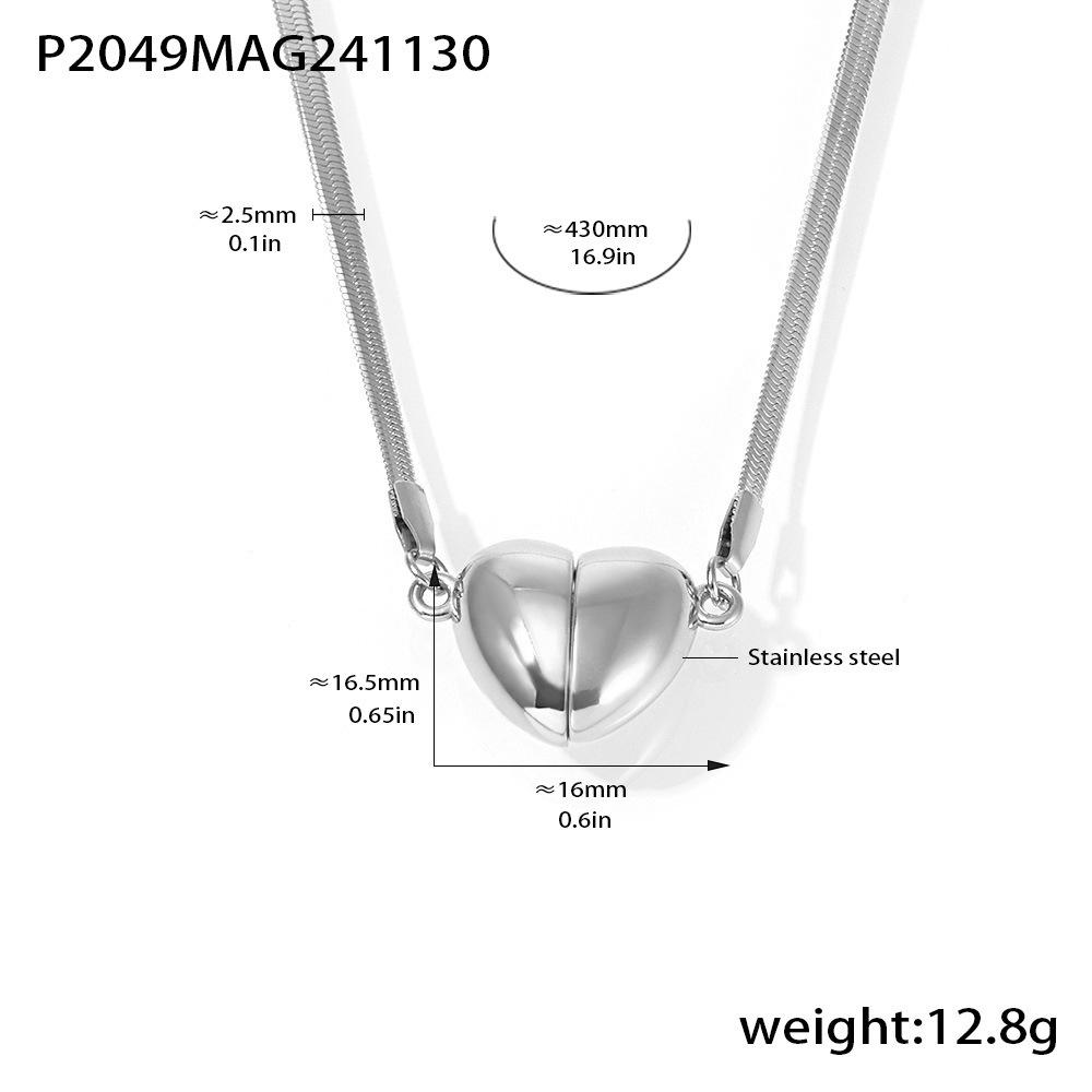 Qiong Yao Stainless Steel Heart Magnet Detachable Pendant Necklace - Korean Style