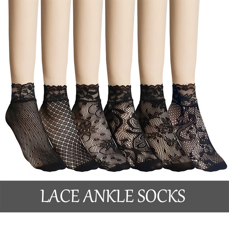 Summer-Ready Black Fishnet Lace Stockings: Odor-Resistant, Sweat-Absorbing, Sexy, Thin Jacquard Short Socks for Women