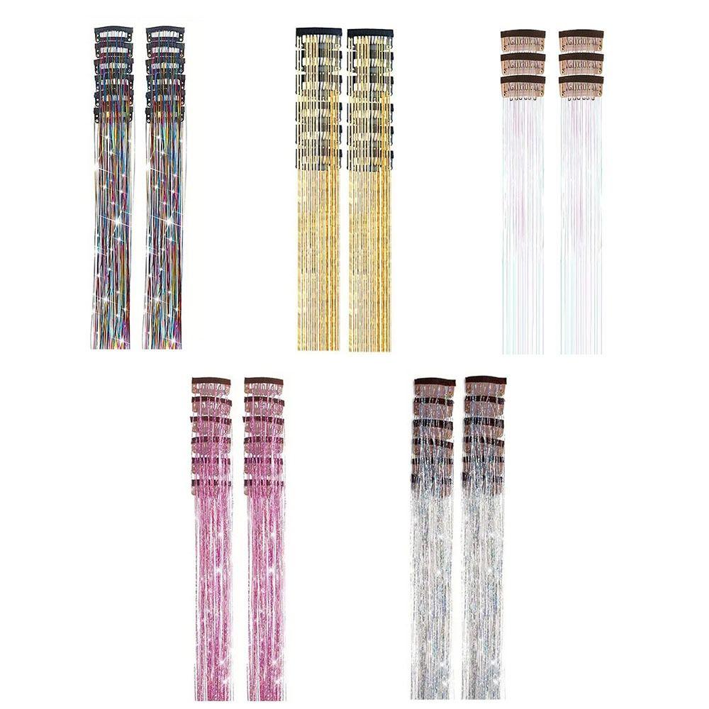 Heat Resistant Glitter Tinsel Hair Extensions Silk Hair String Extensions  For Kids Girls Women