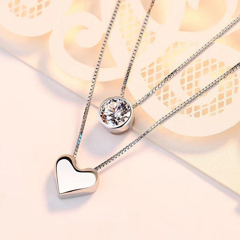 S925 Sterling Silver Heart Pendant Double Layer Necklace for Women - Versatile Clavicle Chain Gift