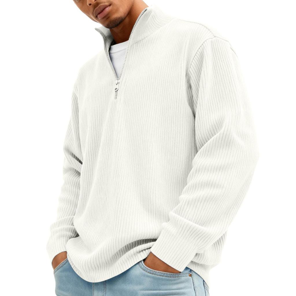 Men’s Ribbed Knit Pullover Sweater Quarter Zip Stand Collar Long Sleeve Casual Loose Fit Top