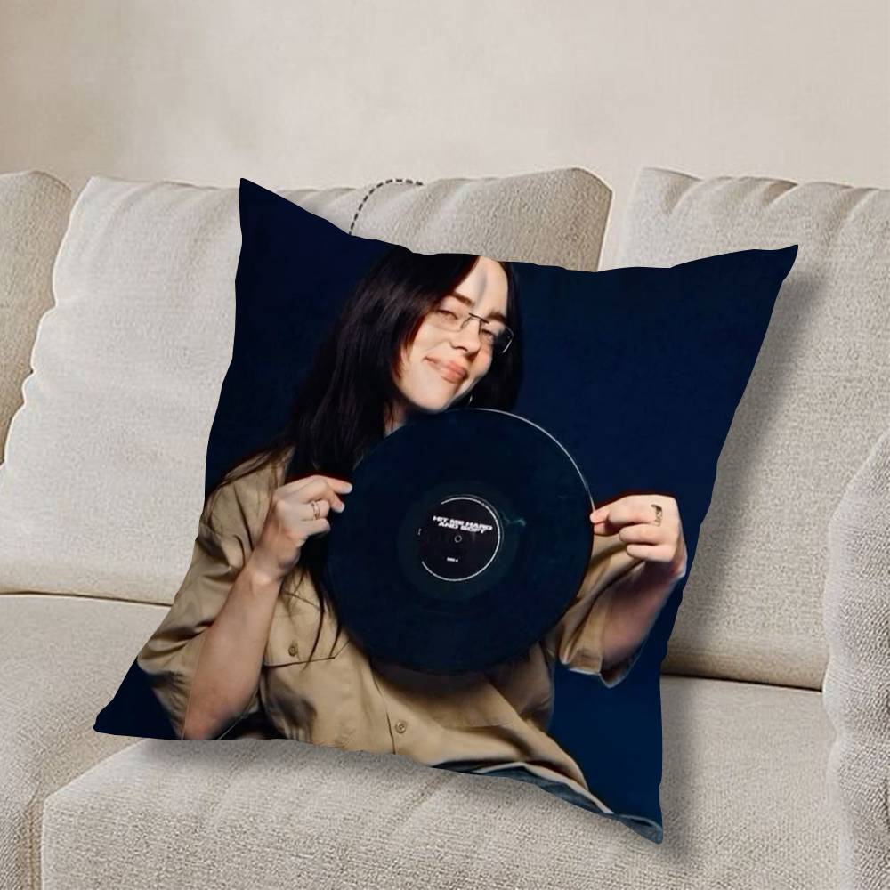 Girl B-Billie Eilish USA Pillow Case Square Double-Sided Printing Short Plush Sofa Cushion Cover Bedroom Bedside Pillow
