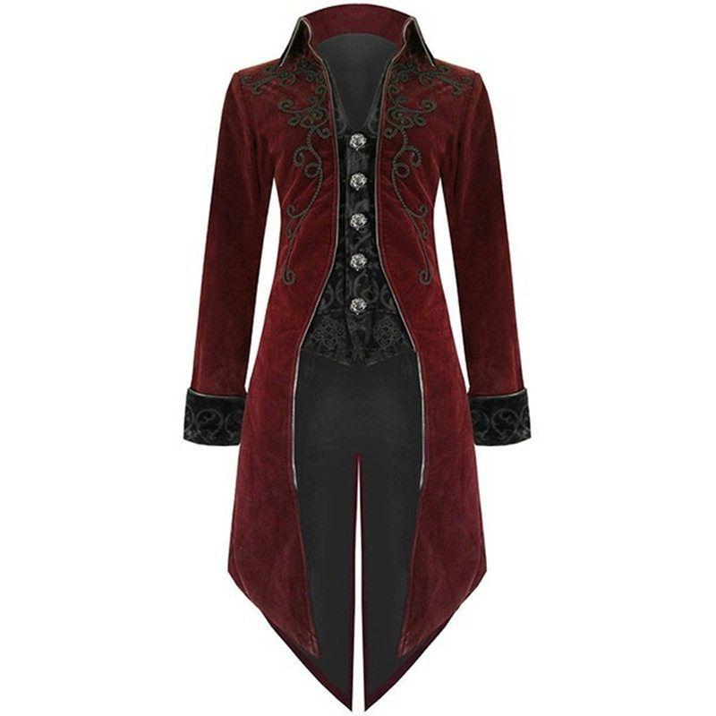 Amazon European and American Plus-Size Tailcoat Medieval Renaissance Retro Clothing Mid-Length Punk Men's Coat