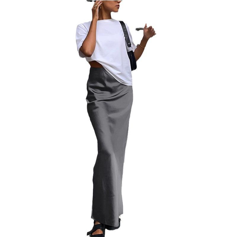 2024 Spring/Summer Women's High Waist Midi Fishtail Skirt - Solid Color, European & American Style, French Commute Skirt.