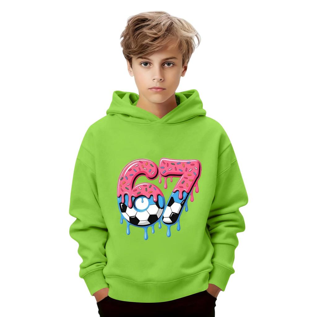 Kids' Long Sleeve Loose Pullover Letter Print Drawstring Hooded Sweatshirt