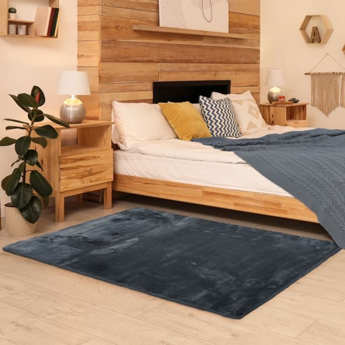 Living Room Rug Faux Fur Extra-soft Dark Grey 120x160