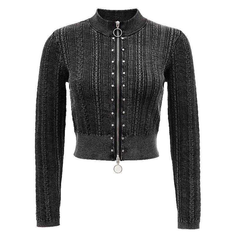 

VEROMODA Women s Rivet Double Zipper Slim Knit Cardigan L
