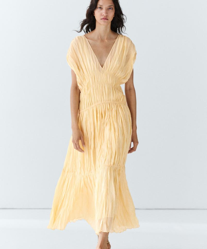 Masimodutti Shirring Detail Fluid Midi Dress