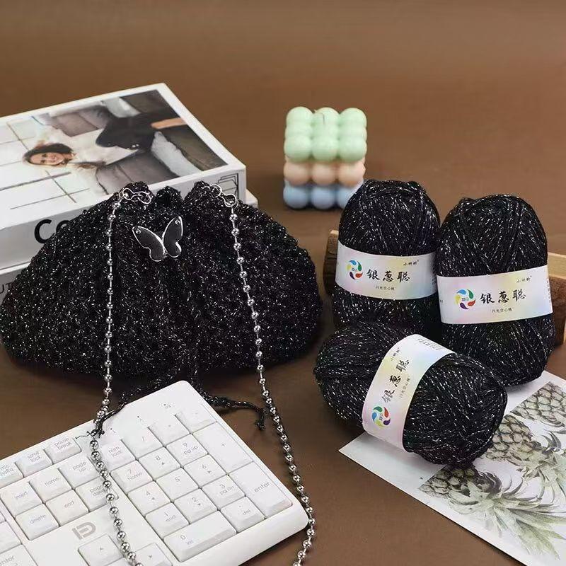 50g Sparkling Thread Silver Wire Hollow Cotton Yarn Crochet Butterfly Broken Silver Bag Hat Round Strand Cotton Material Bag