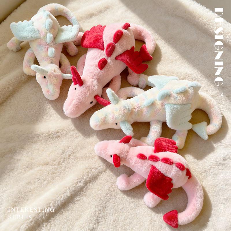 50/70CM Cartoon Flying Dragon Plush Toy With Wings Green Pink Long Tail Plush Toy Pillow Gift