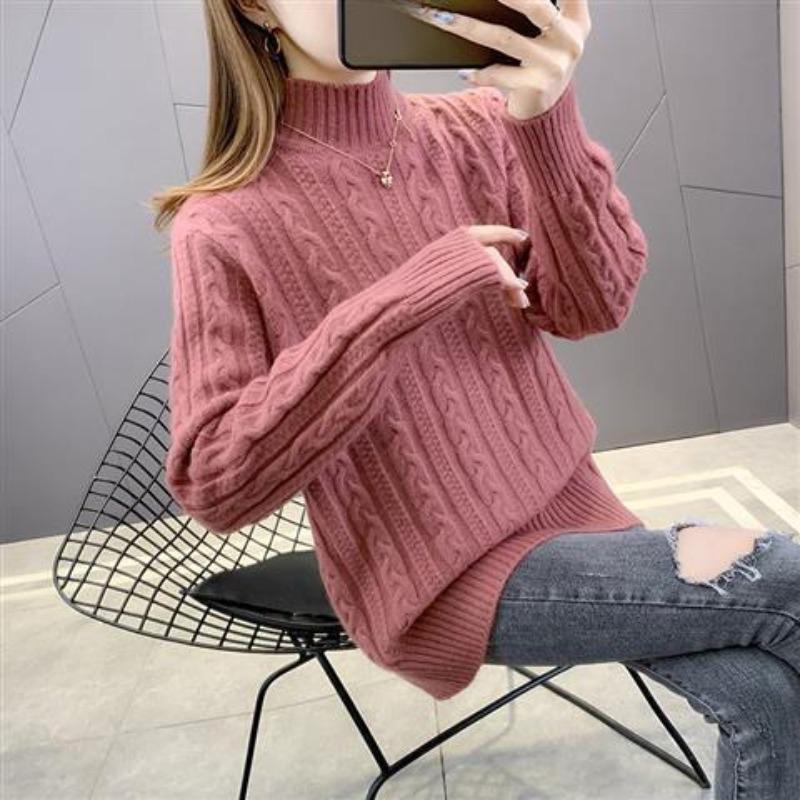 Women's Sweater Autumn and Winter Clothes Thickened High Neck Fried Dough Twists Blouse Women's Knitting Base Coat Winter