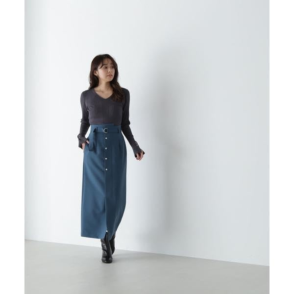 Natural Beauty Basic Eyelet Cuff Rib Knit Blue Women's Sweater,