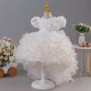 Rochie elegantă pentru copii cu mâneci bufante, broderii, o trenă și o fustă de prințesă pe straturi – perfectă pentru petreceri de ziua de naștere și ca rochie de domnișoară de onoare