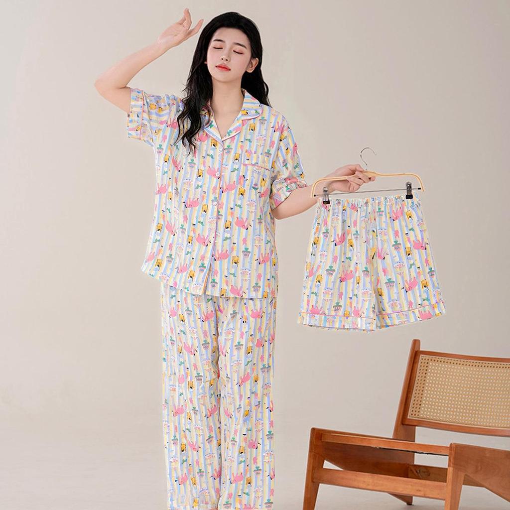 Women's Summer Short-Sleeve Pajama Set: Cute, Loose, Sweet, Three-Piece Homewear for 2026