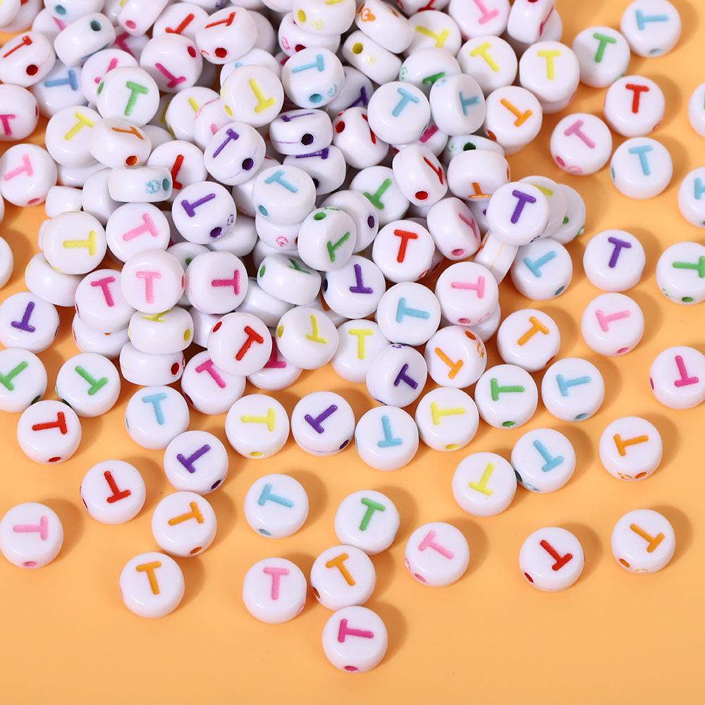 Alphabet Beads: Colorful A-Z Single Letter Round Beads for DIY Jewelry – Flat, White Background, Straight Hole for Stringing Phone Chains & More