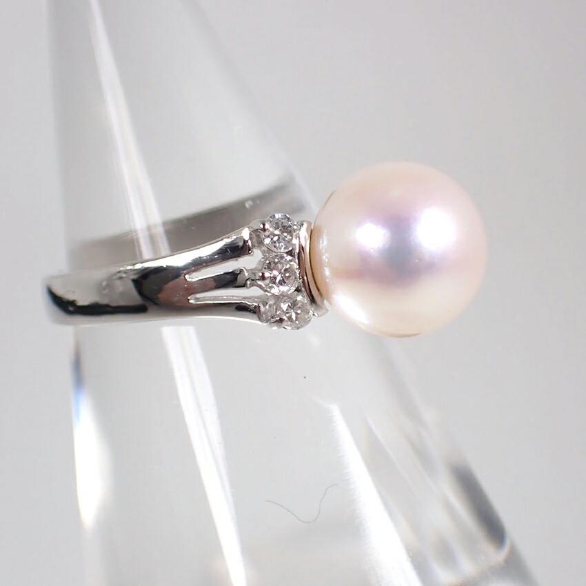 [Used] Pt900 Akoya Pearl 8.7mm Diamond Ring / J49-3