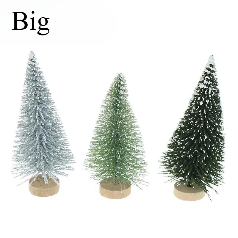 Mini Árvores de Natal Pinheiro Artificial Decoração de Mesa Topo de Neve Verde Escuro Prata Branco Base de Madeira Decoração de Festa de Natal Decoração