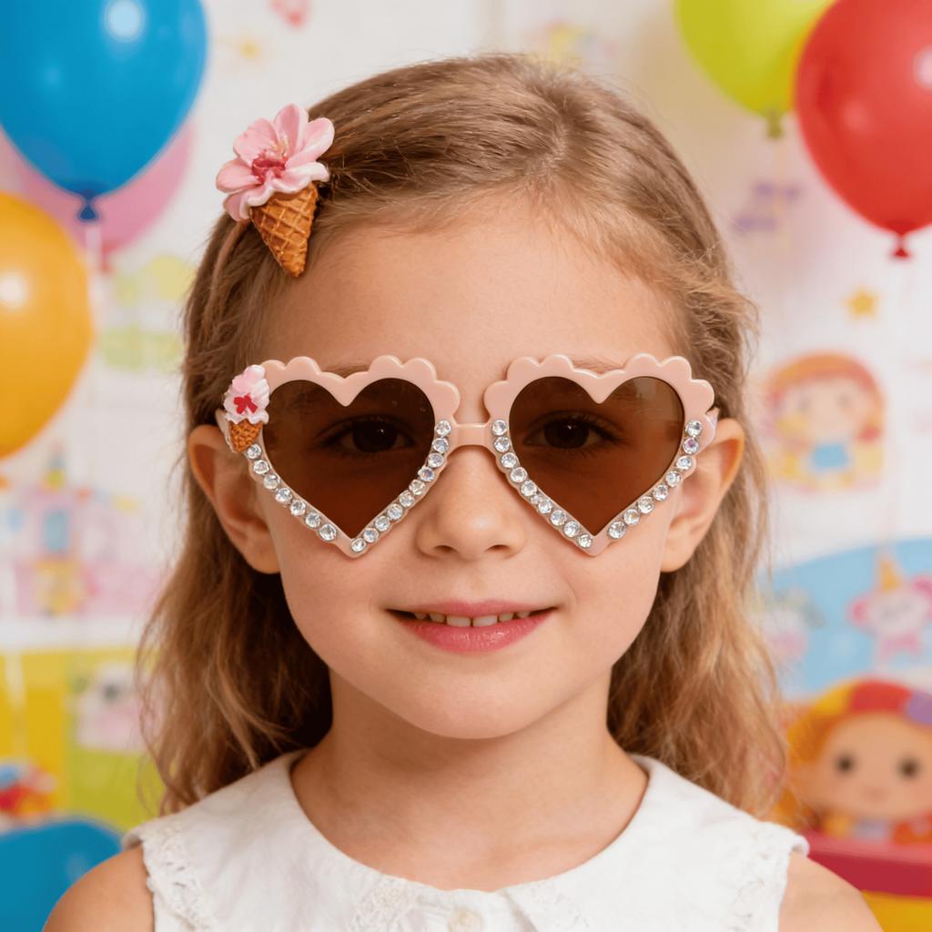 2026 Cute Ice Cream Kids Sunglasses Heart Frame UV Blocking Sweet Party Photo Props For Girls Children Birthday Gift KJ243