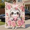 1pc Sloth Heart Outdoor Flannel Blanket Soft Warm All-Season Throw for Sofa Bed Car Camping Office, Cozy Gift Idea1176S