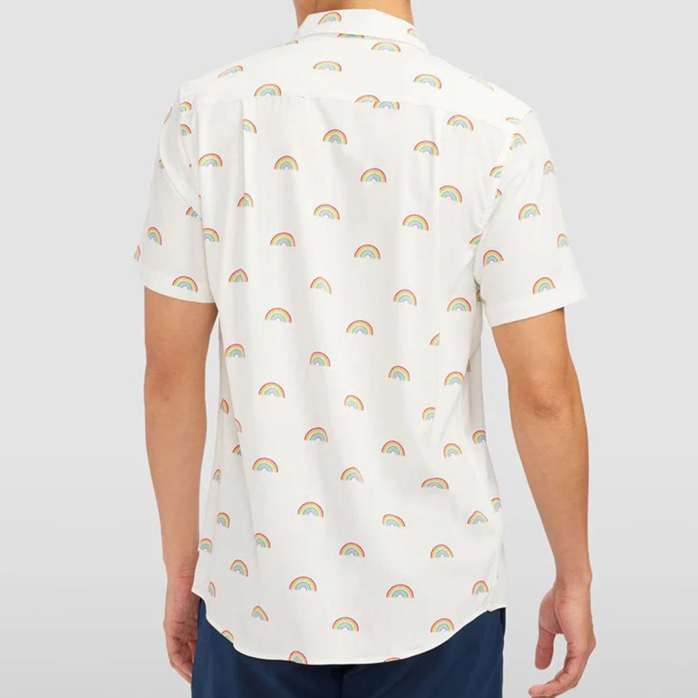 White Rainbow Button Down Shirt Loose Casual Men Women Clothing Graphic 3D Printing Shirts for Male Unisex Streetwear Hawaiian