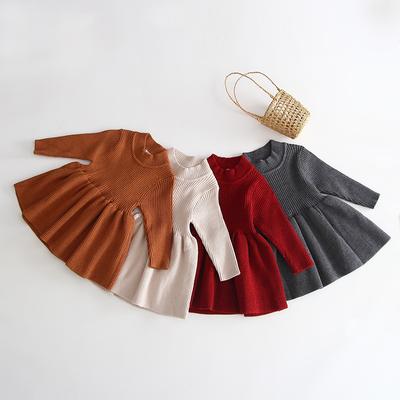 2022 Spring Girls Knitted Dresses Western Princess Knitted Sweater Dress Baby Baby Long Sleeve Dress