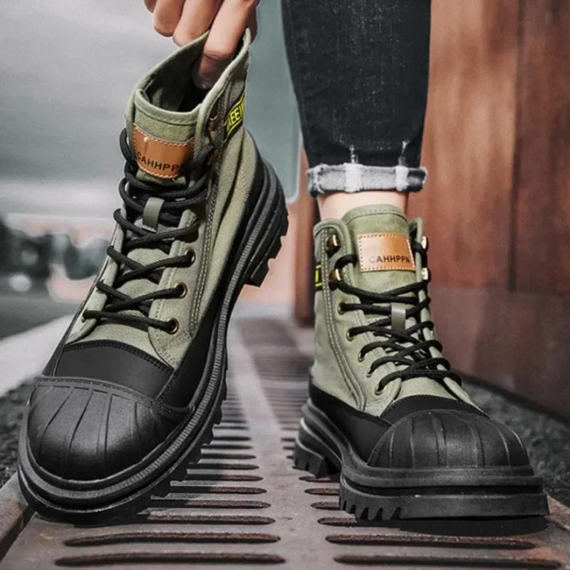 Men's High-top Boots Breathable Canvas Casual Boots Non Slip Desert Boots for Men Sneakers Lace Up Safty Work Shoes Botas Hombre