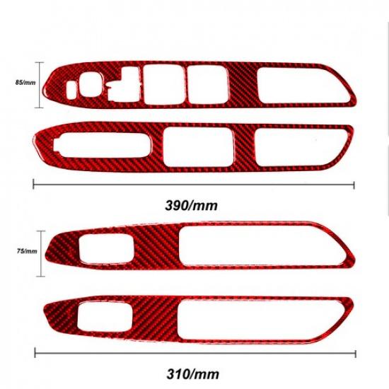 4Pcs For Subaru Forester Red Carbon Fiber Interior Door Control Cover Trim