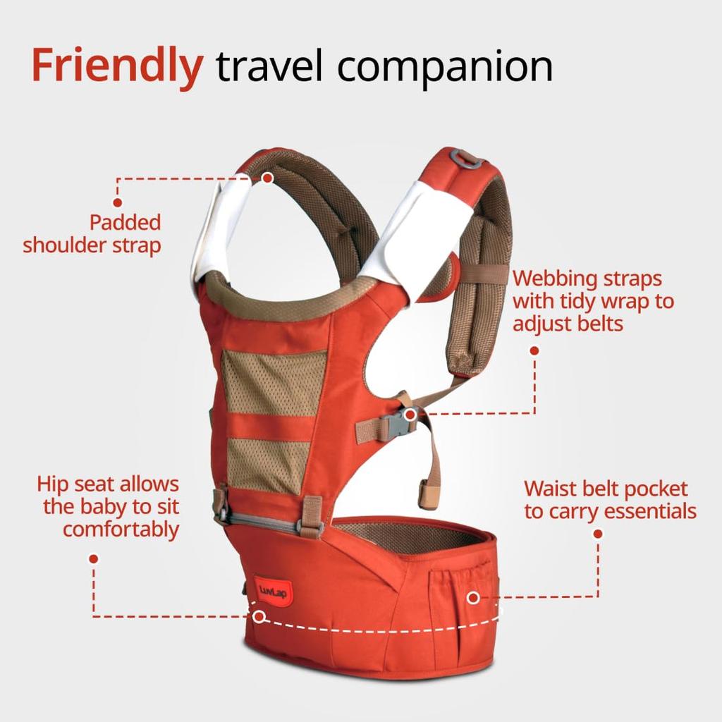 LuvLap Royal Hüftsitz Babytrage 4 Positionen Ergonomisches Design Verstellbare Träger Atmungsaktives Netz Für 6-24 Monate Orange