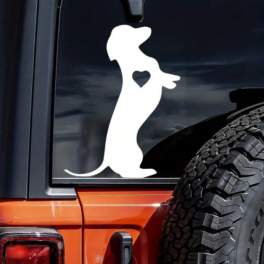Dachshund Heart Shape Silhouette Vinyl Sticker For Car, Truck, Laptop, 6 Inch/15.3cm White Reflective Carving Decal, Stickers, Wall Decal, Vinyl Decal
