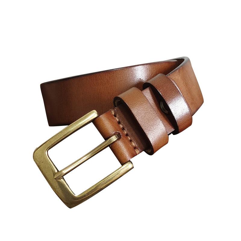 High-End Men Brass Buckle Belt Men's Leather Pin Buckle First Layer Cowhide Fashion All-Match Casual Pants Belt