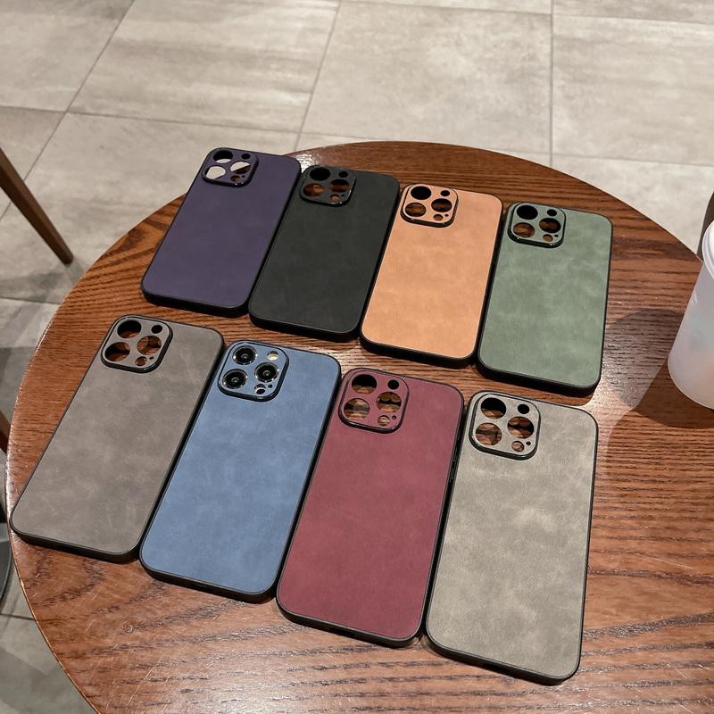 Husa din piele intoarsa mata Tpu pentru Iphone 15 Pro Max 14 13 12 11 Husa de telefon cu bratara rezistenta la socuri Husa de culoare simpla