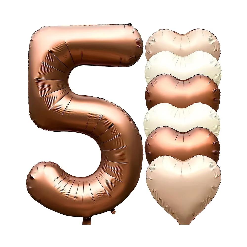 7pcs 32inch Number Balloons Set Helium Balloon with Big Heart Balloons for Girl and Boy 9th Year Old Birthday Party Decorations