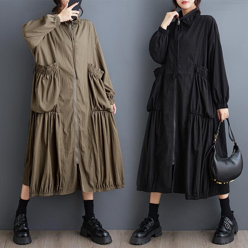 

Korean Style Casual Mid-Length Windbreaker for Autumn/Winter - New Loose Fit, Literary Charm One Size хакі