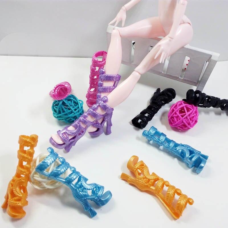 5 par/parti Mote Barn Barn Baby Leker Dukketilbehør Høyhæl Støvler Sko For Monster High Dukker For 1/6 BJD Dukke