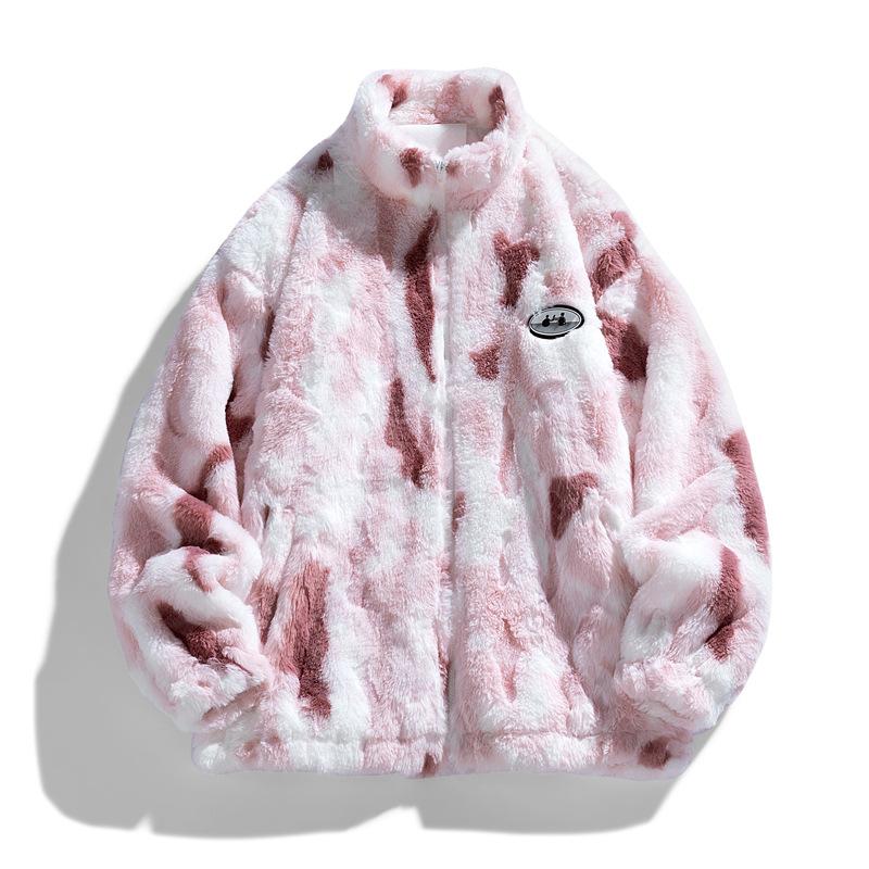 Lamb Wool Coat Men's and Women's Autumn and Winter New Loose Tie-dye Warm Thickened Couple Stand-up Collar Jacket