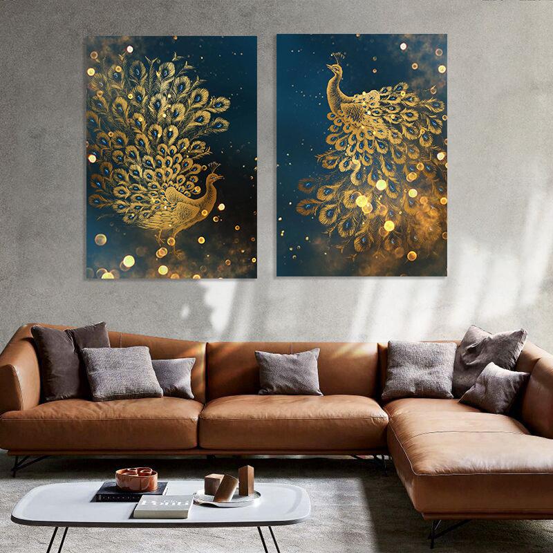 Nordic Golden Peacock Leaf Wall Art Canvas Painting Light Luxury Waterproof Poster Print Wall Picture for Living Room Decoration