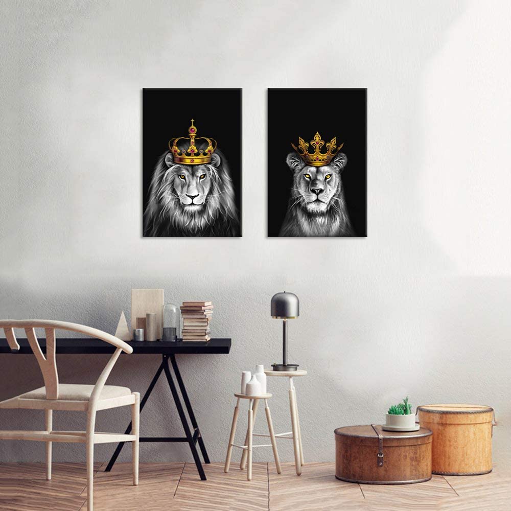 Buy Lion and Lioness Canvas Wall Art Black and White Lion with Gold