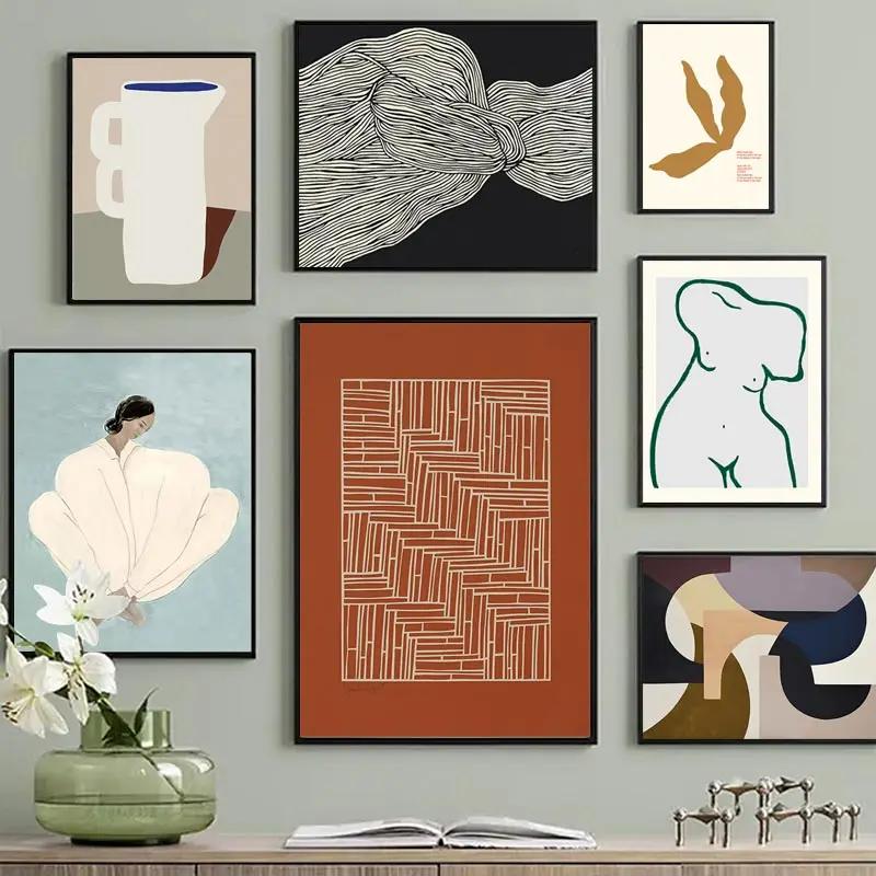 Modern Nordic Abstract Aesthetics Wall Art Pajama Girl Nude Line Curves HD Oil On Canvas Poster Home Bedroom Decoration Gift