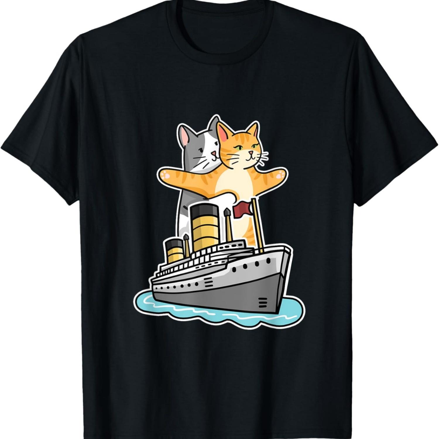 Смешной Титаник Кот RMS Корабль Мем Пара Шутки Мужчины Женщины Футболка S чёрный