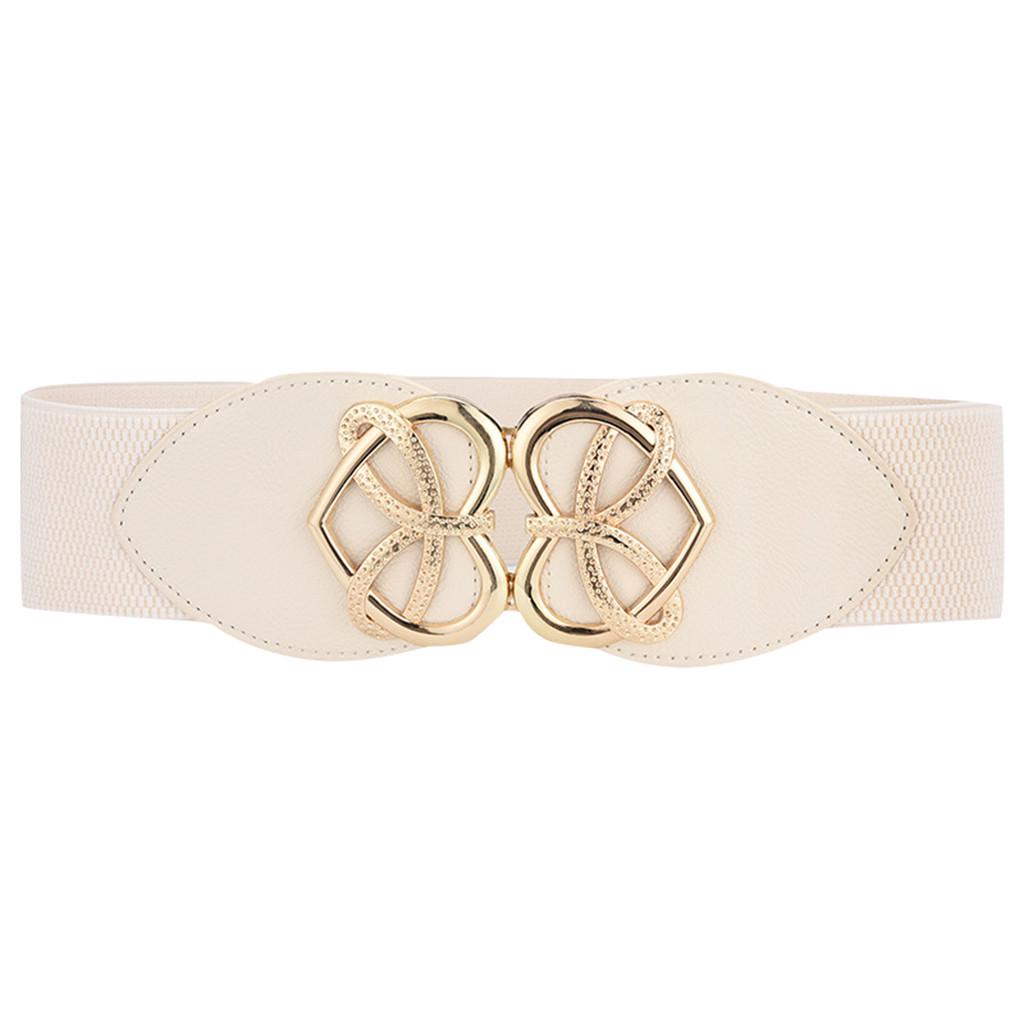 Ladies Women Stretch Elasticated Waist Belt Gold Buckle Fashion