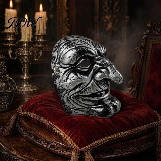 Masque Facial Ridé Effrayant Halloween Masque de Clown Vintage, Accessoire Doré Argenté Fête pour Fête, Costume Mascarade Effrayant Maison Hantée Cosplay Confortable