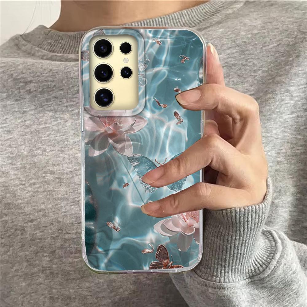 Water Wave Texture Butterfly Flower Girls Phone Case for Samsung Galaxy S25 Edge S24 S23 S22 S21 S20 FE Plus Ultra Bags Cover