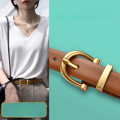 Genuine Leather Belt for Women, Retro Women's Style Belt, Simple and Versatile, Fashionable Jeans and Trousers