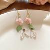 Chinese Glass Beads Flower Tassel Earrings for Women Sweet Style Versatile Drop Earring Elegant Beautiful Jewelry Friends Gift K