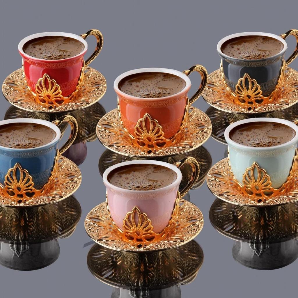 Sada šálků na kávu pro 6 osob - Skládá se z 12 kusů. Arabská, turecká sada šálků kávy