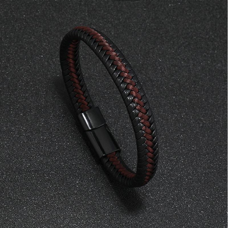 Trendy Leather Braided Bracelet Alloy Magnetic Clasp Bracelets for Men