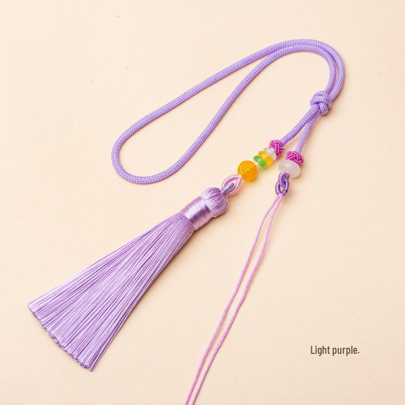 Ensemble de suspension : Corde de poignet avec pendentif en jade et pompons Macaron multicolores & Sachet à encens